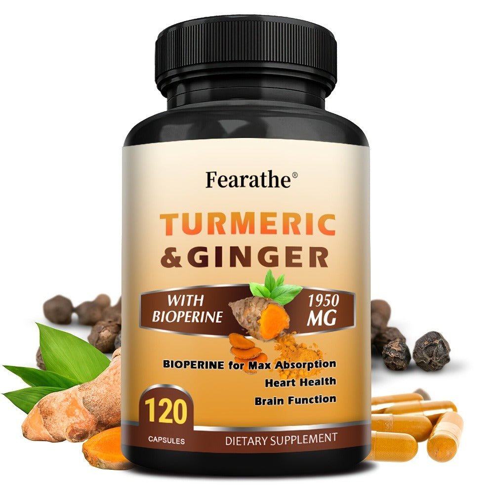 Turmeric And Ginger Supplements - with Black Pepper - Supports Heart And Brain Health - 120 Capsules