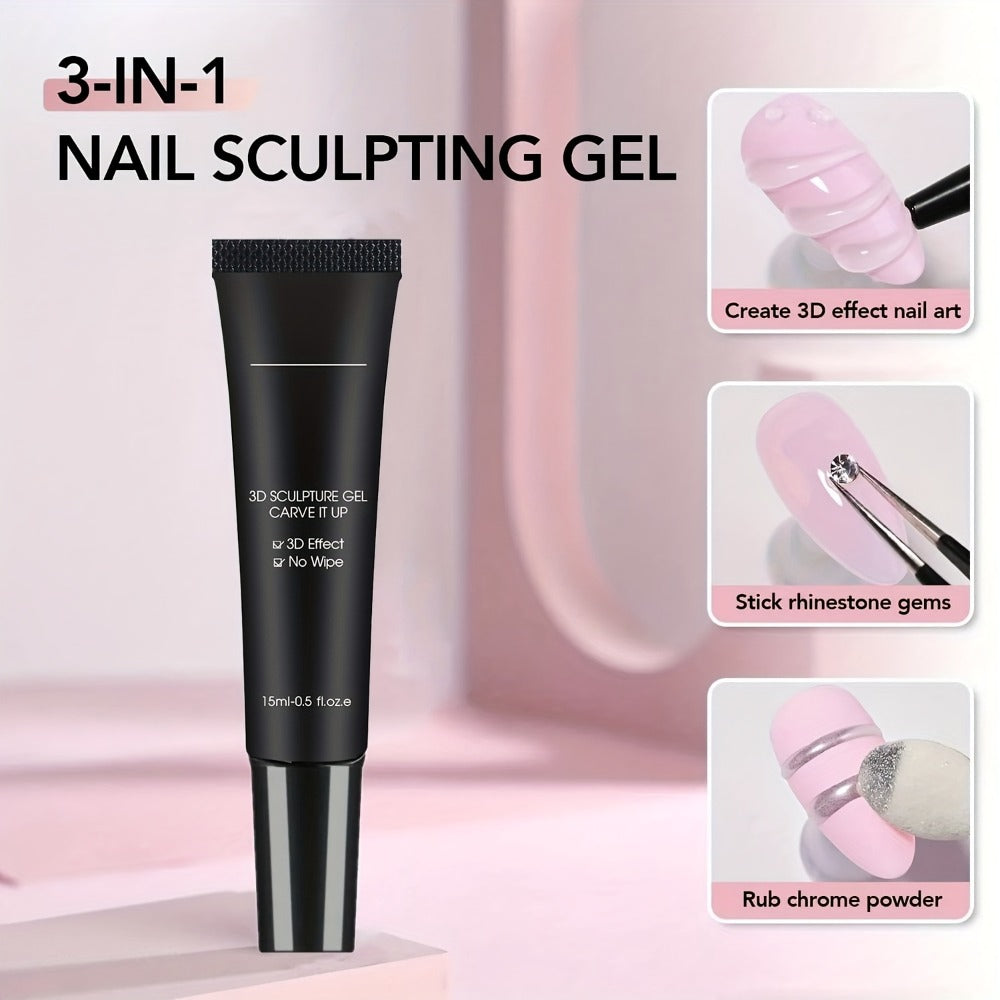 3D Nail Gel - Nail Art Sculpting Gel Nail Gel 0.51oz*2 No Wipe Clear Gel Nail Gel, Nail Design DIY Nail Art for 3D Gel Nail Polish Painting Nail Painting Gel Decoration Nail Art
