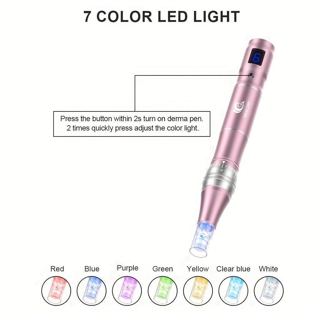 Adjustable 6 Level Derma Pen/Mas Pen with 10pcs Screw Replacement Tips 0.15mm, 500mAh Built-in Battery, Great At-home Skincare Tool