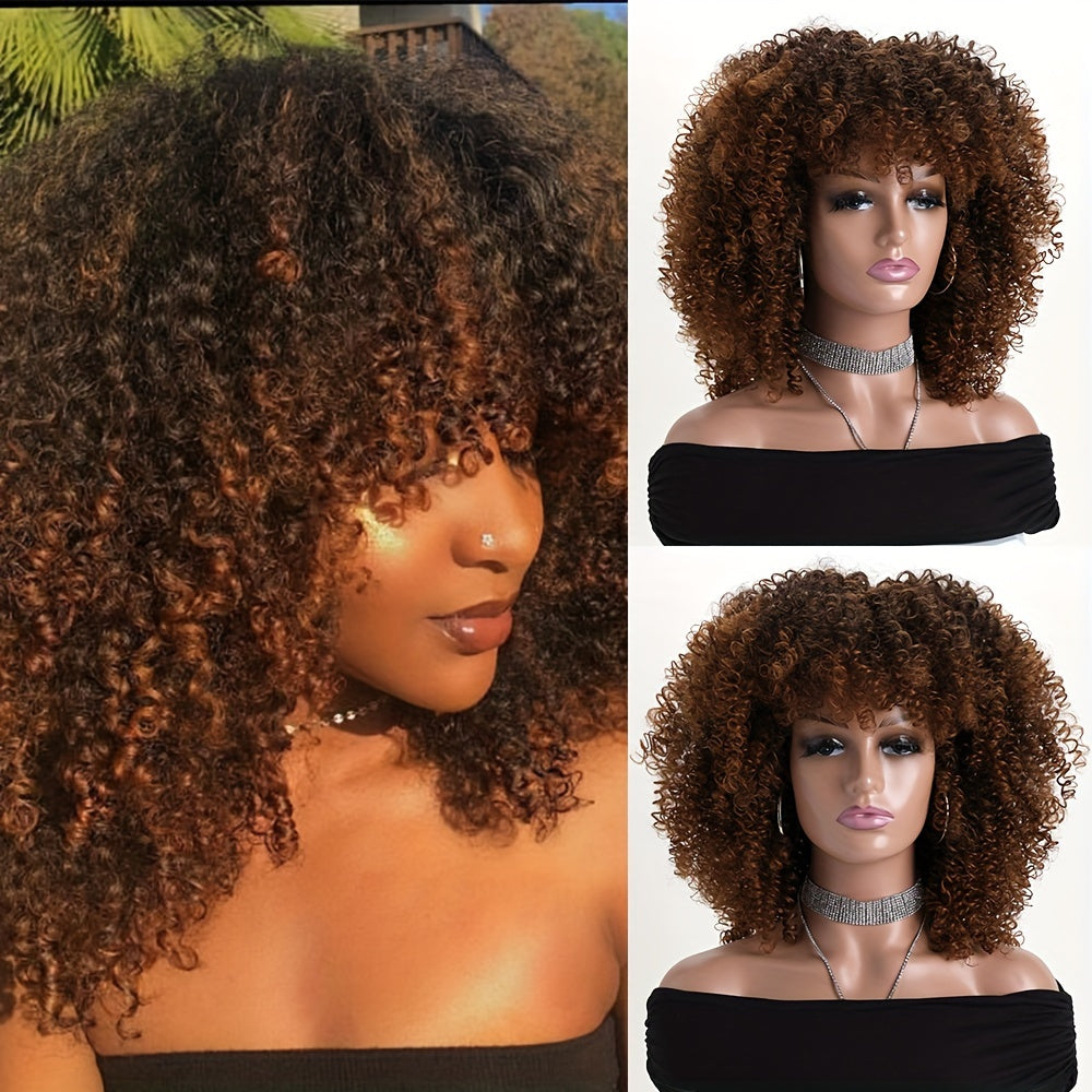 16-inch Short Curly Afro Kinky Curly Red Wig, Women's Fashionable and Elegant Stretchable Net Synthetic Fiber Hair Replacement Wig for Women, Heat-Resistant Fiber Wig Suitable for Daily Wear, Cosplay, Parties, Music Festivals, Weddings, and Balls