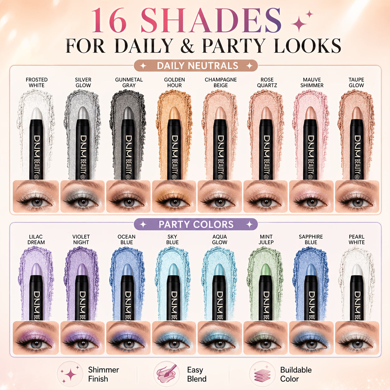 [Mother's Day Gift] 16-Color Highly Pigmented Eyeshadow Stick Set, Waterproof And Long-Lasting, Matte And Shimmer Finishes, Perfect Mother's Day Gift For Her