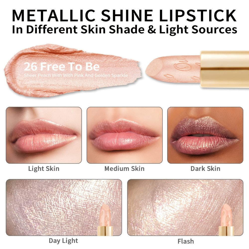Metallic Lipstick Set 3 Pcs – 24-Hour Smudge-Proof & Transfer-Resistant Lip Color by Oulac, Lightweight Full-Coverage Lips Makeup, Long-Lasting Glossy Finish, 12.9G/0.45oz