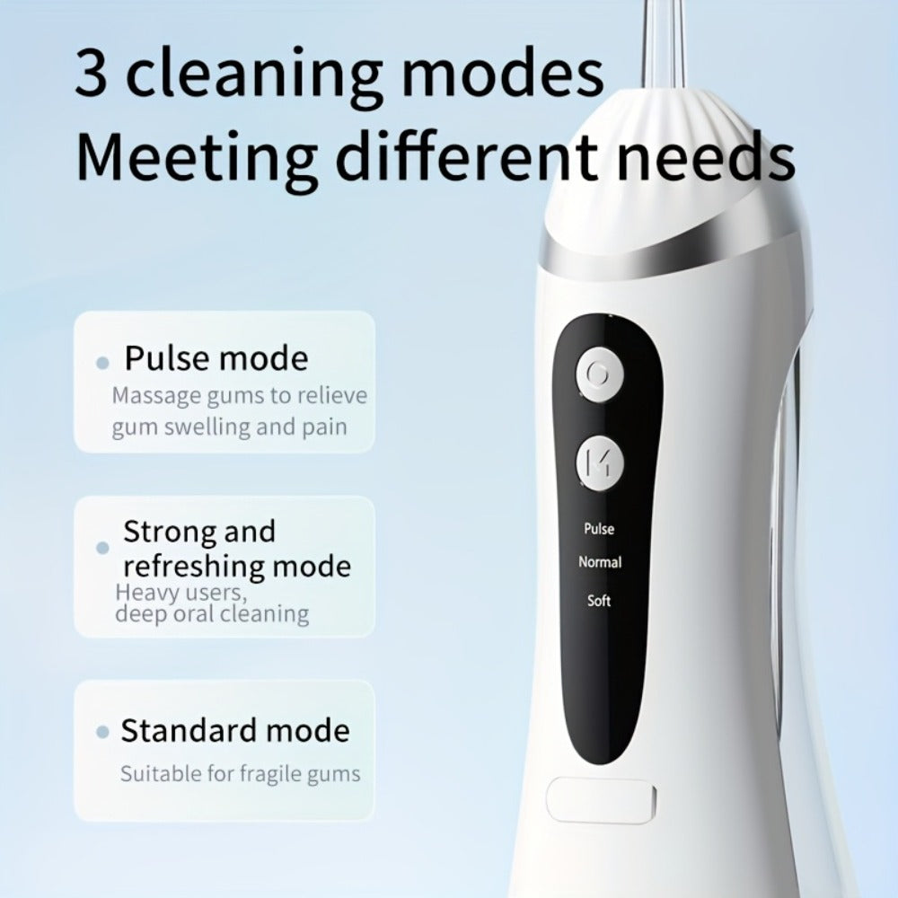 Oral Irrigator USB Rechargeable Water Flosser — 3 Cleaning Modes, Flosser Tips & Brush Head, Portable Cordless Dental Water Pick for Travel & Home Teeth Care, White Black Pink