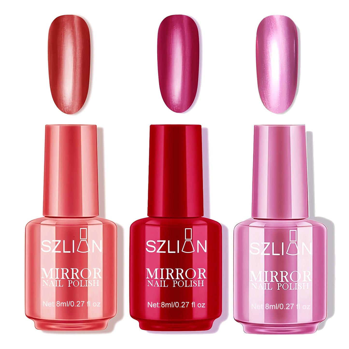 Mirror Nail Polish Set – 3 Colors Metallic Chrome Reflective Finish | Acrylic Nail Art Polish for Salon & Home Manicure | Party, Holiday & Valentine's Day Gift for Women