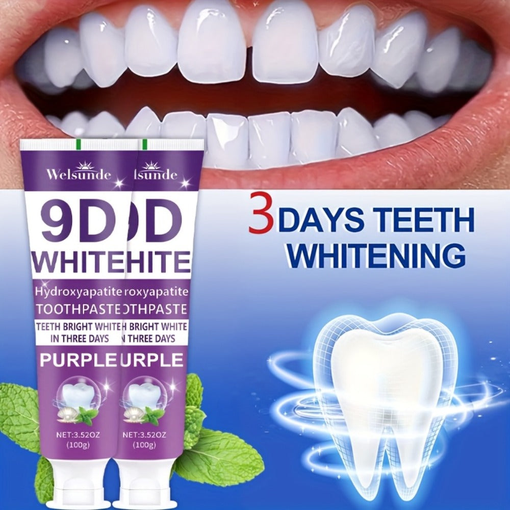 2pcs 9D Purple Hydroxyapatite Toothpaste for Deep Cleaning And Brighter Smile, European Formula with Minty Fresh Breath, Gentle on Gums, Travel-Size, Ideal Oral Hygiene Gift for Women And Men, Suitable for Everyday, Gum Care, Compact Packaging