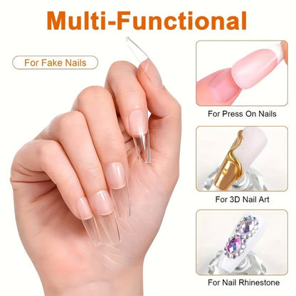 Poly Nail Extension Gel Clear 100g 2-Piece Set - Non-Stick Odorless Soak-Off LED Gel for 3D Sculpture, Rhinestone Adhesive & Nail Art, Home & Salon Use
