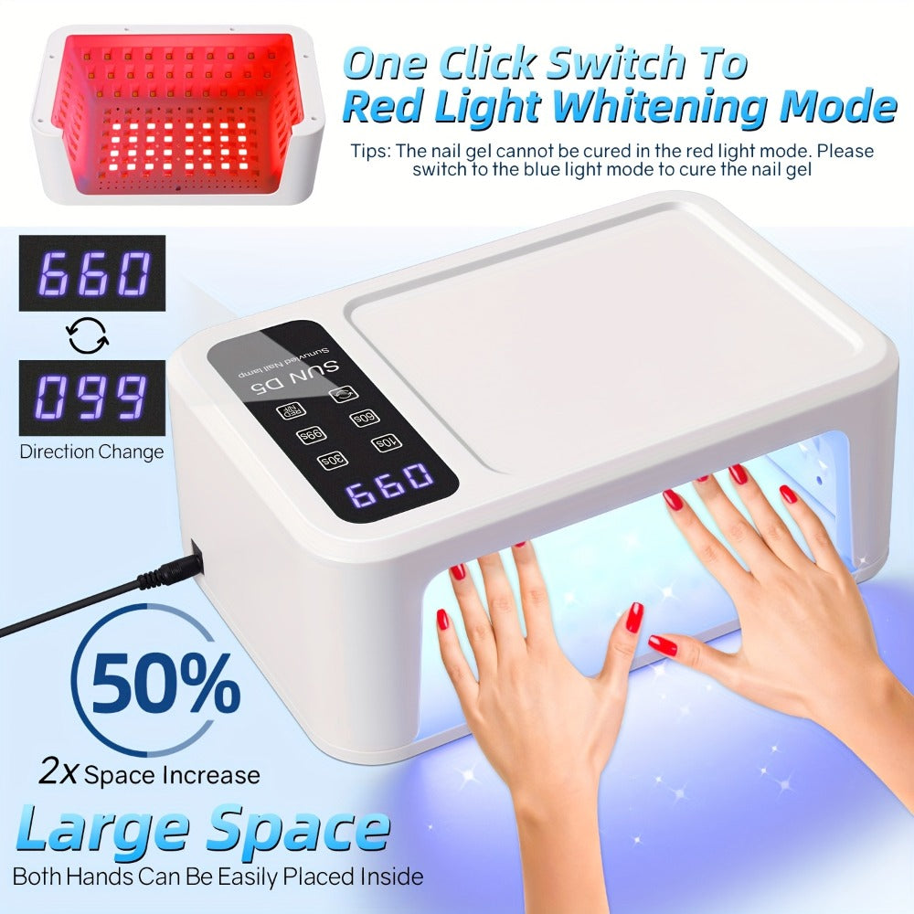 LED Nail Lamp for Two Hands, Not Rechargeable Gel Lamp Professional Nail Light Dryer with Removable Plate 2in 1 Blue & Red Light 4 Timers Auto Sensor Fast for Home & Salon DIY Manicure