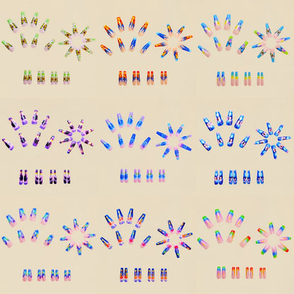 Coffin Press On Nails 216pcs Medium Length - Nude Pink Flower Glossy Reusable Full Cover False Nails Acrylic Stick On Nails Spring Summer Nail Art Kit for Women Girls
