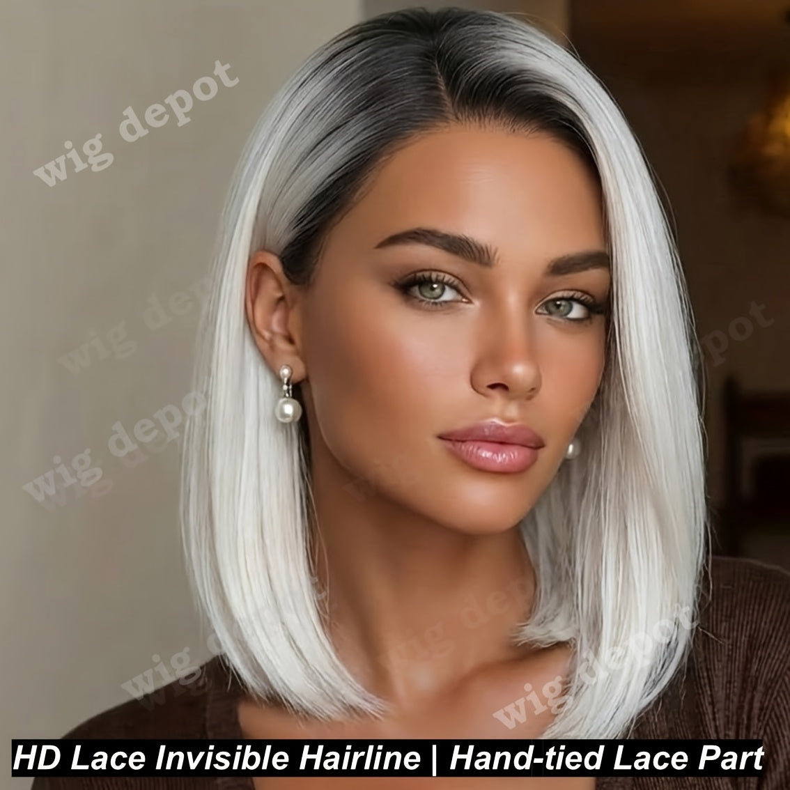 Ombre Platinum Blonde Bob Cut Wig with Middle Part, 4X1U Lace Front, Density, Rose Net Cap Comfortable And Looking Wig Perfect for Parties, Cosplay, And Everyday Wear