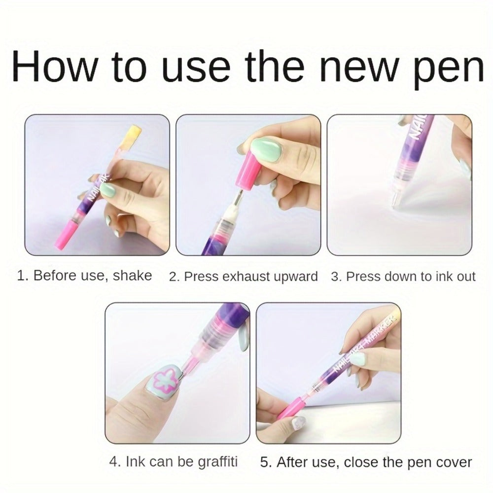 1set Nail Doodle Pen 12-color Nail Art Pens, Nail Art DIY Dot Stitching Pen, 3D Doodle Nail Art Pen, Nail Art Pen Set, Quick Drying, Suitable for Home And Salon DIY, Valentine's Day Nail Supplies Gift Graduation Gifts, Back to School.