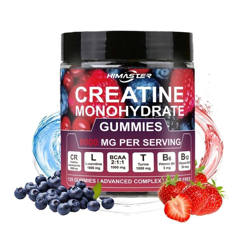 [Yeah Buddy] 8000mg Creatine Monohydrate Blueberry Gummies | with L-Taurine, with BCAA, Vitamin B6 & B12, for Men & Women, 120 Count