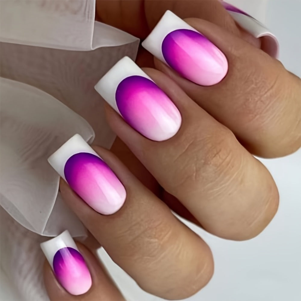 Ombre Press On Nails 216 Pieces 9 Packs - Medium Square Fake Nails | White French Tips Marble Colorful Gradient Designs, Trendy Full Cover False Nails for Women Girls Party Nail Art Set