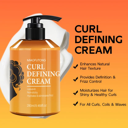 Curl Defining Cream – Argan Oil Hydrating Styling Conditioner for All Hair Types, Frizz Control, Moisture Lock, Enhances Shine & Boosts Volume, 280ml / 9.47oz