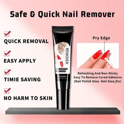 Nail Glue & Remover Kit 4pcs - 2x Semi-Solid Gel Nail Glue 10g + 2x Nail Polish Remover 10ml, Quick-Drying No-Lamp Press-On Nail Adhesive, Long-Lasting Strong Bond for Fake & Acrylic Nails