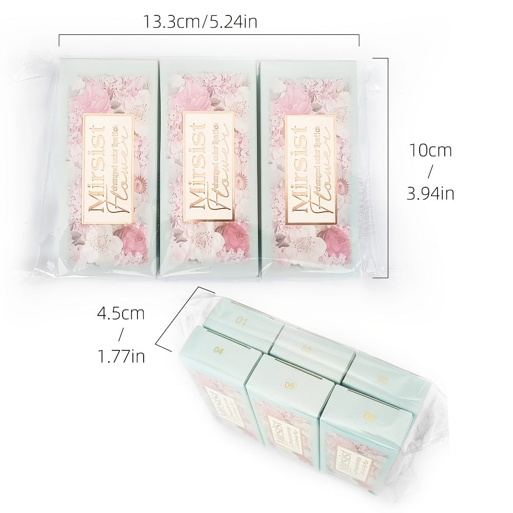 Flower Color Changing Lip Balm Set 6 Pcs - pH Reactive Tint Turns Pink, 6 Flavors, Moisturizing Transparent Lipstick, Cute Floral Design, Gift-Ready Beauty Makeup for Women & Girls