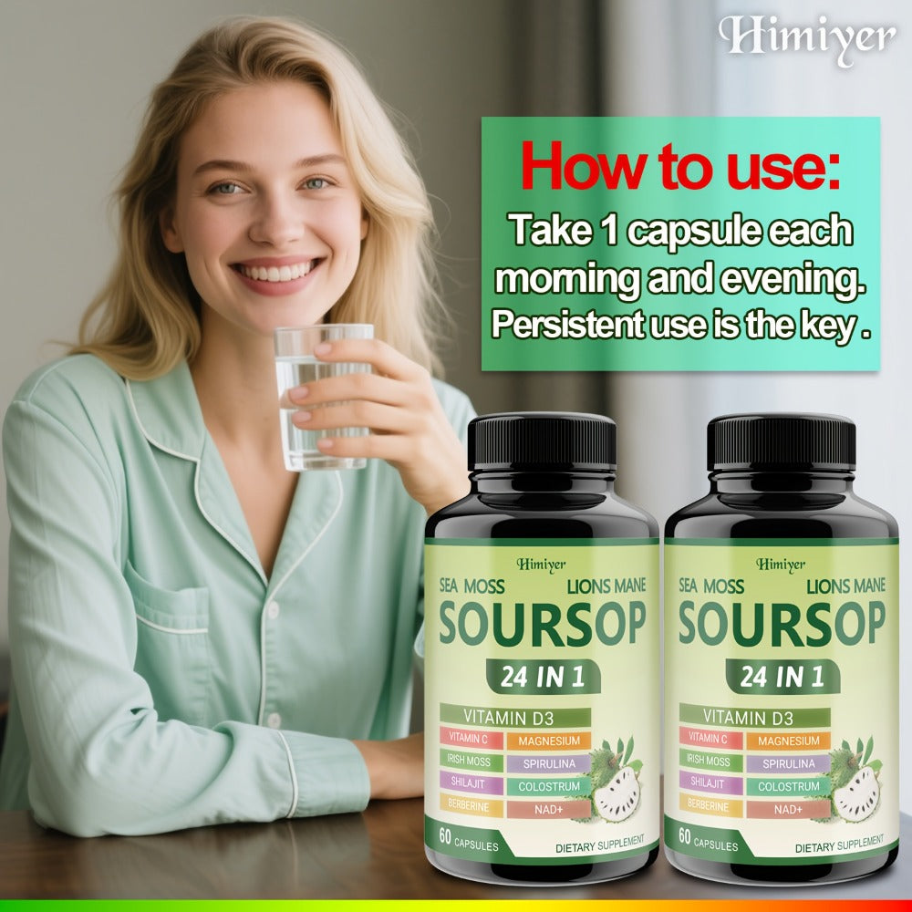 [Herbal Supplement Support] (1/3 Bottles) - Soursop Capsules, Vitamin D3, Vitamin C, Magnesium, Irish Moss, Shilajit, Berberine, NAD+, Advanced Herbal Supplement, Healthy Support, Immunity, Antioxidant, Circulatory System Support