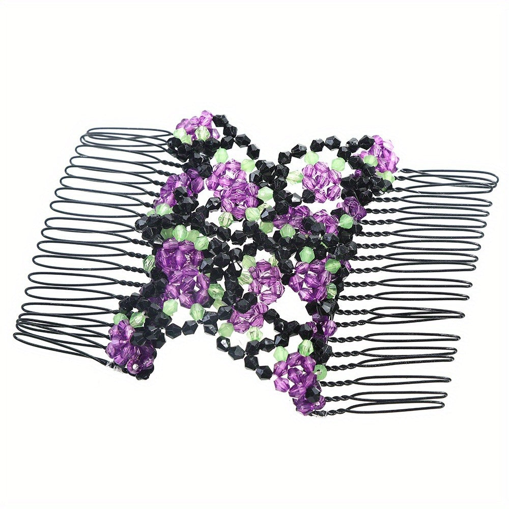 6pcs Multi Piece Set with Versatile Magic, Durable Imitation Flower Beaded Hair Accessories, Hair Combs And Hairpins, Multi Functional Ball Head Disc Hair Device, Elegant Versatile Double Row Comb Set, Suitable for Daily Life