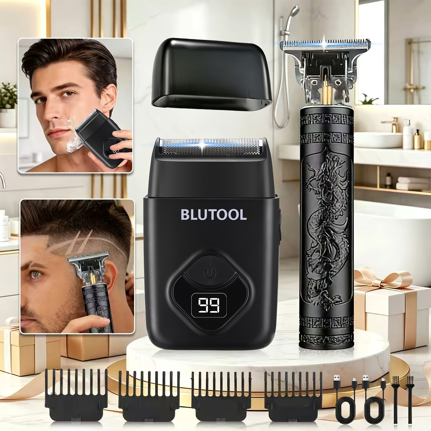 Cordless Hair Clipper Kit for Men - USB Rechargeable Electric Hair Trimmer Set, 2-Piece & 4-Piece Barber Tool for Home & Travel, Black Blue Gold