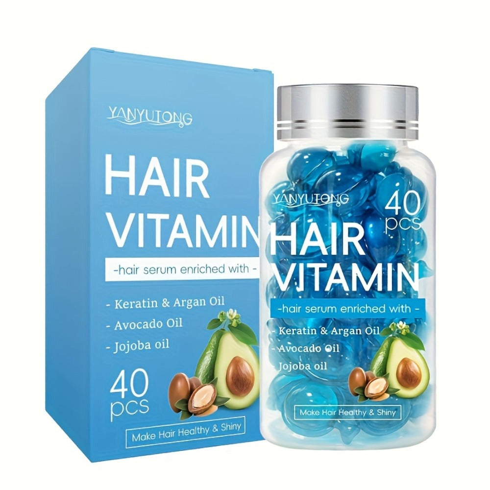 Hair Oil Capsules 40pcs — Keratin Hair Vitamin Essence with Moroccan Argan Oil, Avocado Oil & Jojoba Oil | Deep Nourishing & Smoothing Treatment for All Hair Types