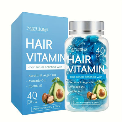 Hair Oil Capsules 40pcs — Keratin Hair Vitamin Essence with Moroccan Argan Oil, Avocado Oil & Jojoba Oil | Deep Nourishing & Smoothing Treatment for All Hair Types