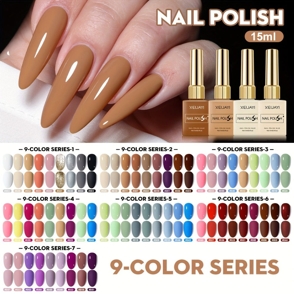 XEIJAYI 9pcs Series Nail Polish Set - LED, Glossy Finish, Alcohol-Free, DIY Manicure Kit for Fall & Winter, Round Bottle Design, Salon-Quality Color Gel, Salon Quality Nail Polish|Glossy Finish Nails| LED Nail Polish, Nail Polish Set