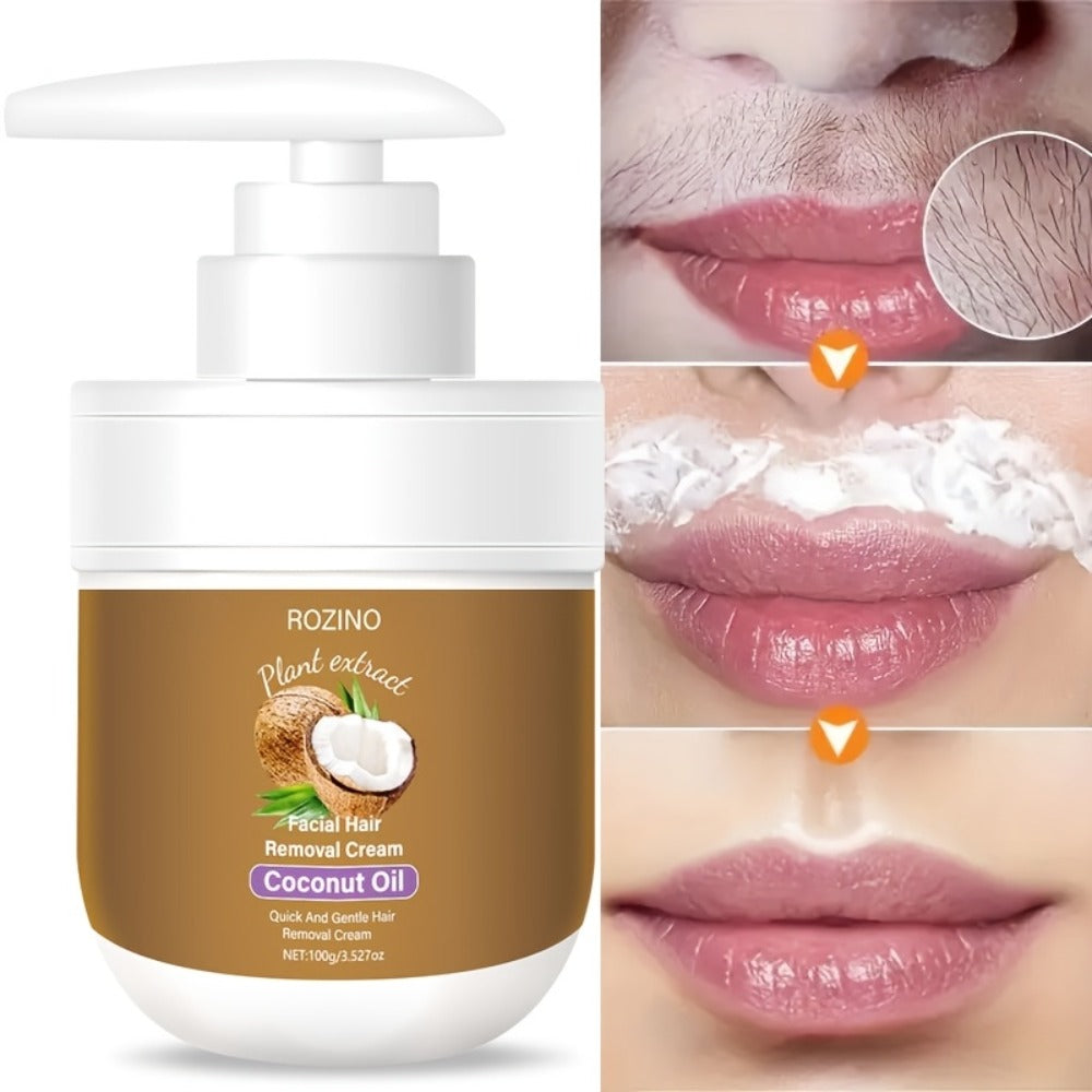 Set of 2 Coconut Oil Facial Hair Removal Creams, Formulated with Natural Components, Effectively Unwanted Facial Hair, Deeply Hydrates The Skin, Minimizes Irritation And Discomfort