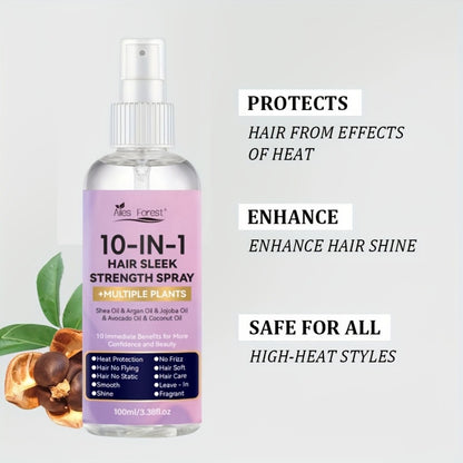 Hair Care Spray 10-in-1 No-Rinse Leave-In Conditioner — Fragrance-Free, Anti-Frizz, Detangling, Shine-Boosting, Plant-Based Formula for Dry Damaged Hair, All Hair Types, 100ml