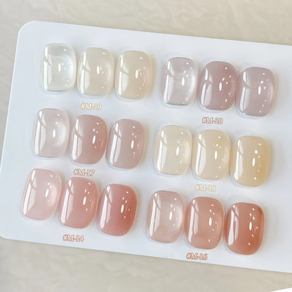 Jelly Gel Nail Polish Set 6 Colors Glass Nail Look Translucent Buildable Coverage 0.51oz Each - Semi-Permanent Soak-Off UV LED High-Gloss Salon Finish Nail Art Kit for Women Shades M14 M16 M17 M18 M19 M20