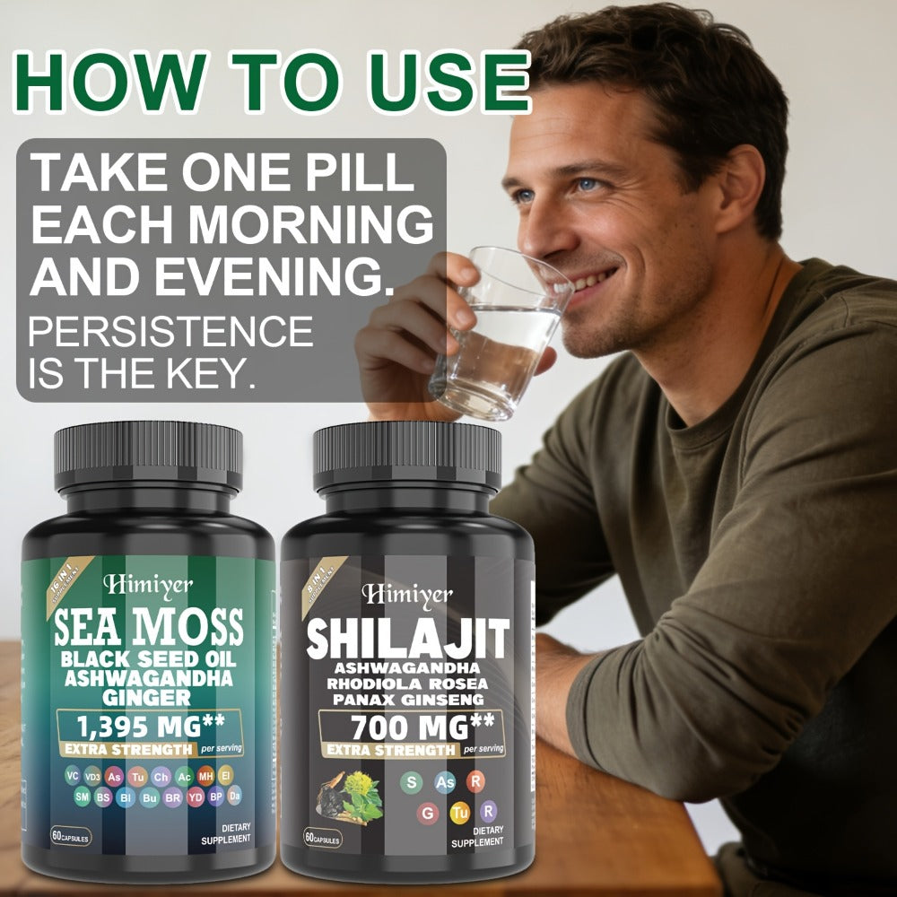 2|6pcs=Buy 2 Get 1 Free, Sports Nutrition Bundle Set, Seamoss Southern Drunk Nightonnax Capsules And Shilaijit Capsules Double Power Bundle, Super Golden Combination, Sports Nutrition, Support, Bone Support, Relaxation, Focus