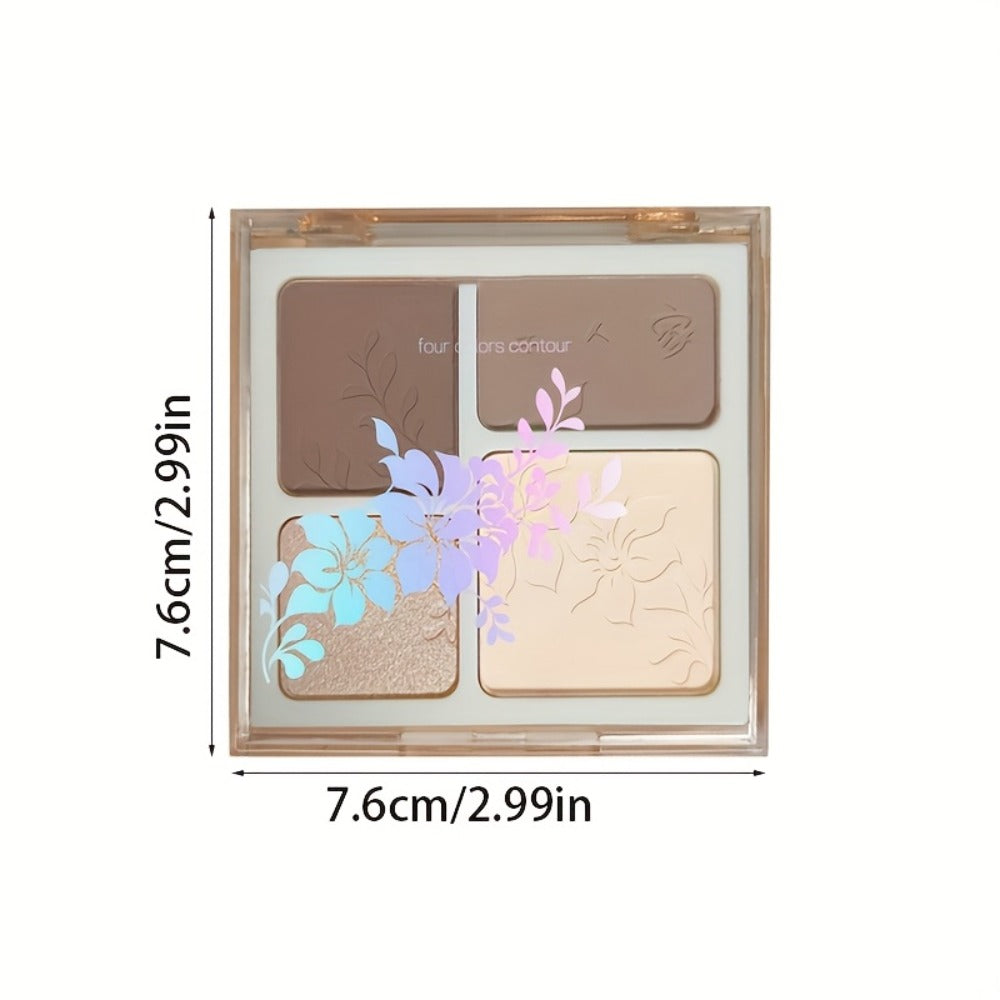Contour Palette 4 Colors - Matte & Glossy Shades for Face Contouring, Highlighting & Eyeshadow | Multifunctional Bronzer Blush Palette for Sculpting & Defining Facial Features | Everyday Makeup