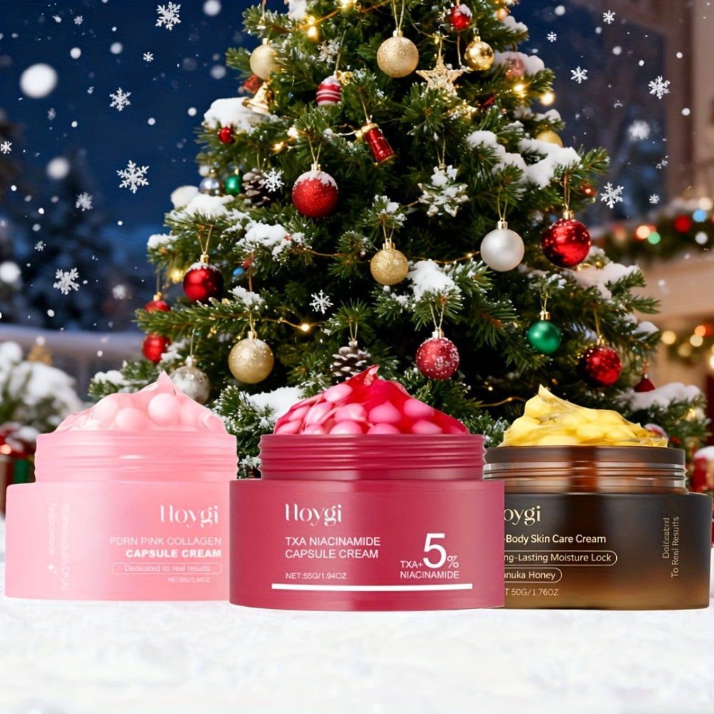 3pcs PDRN Collagen Capsule Cream&Vitamin C Capsule Facial Cream&Nicotinamide Capsule Cream with Capsule Technology, Moisturizes And Locks In Moisture. Suitable for Day And Night Use.valentines Day Gifts, Fall Winter Skincare, Aift Sets for Women
