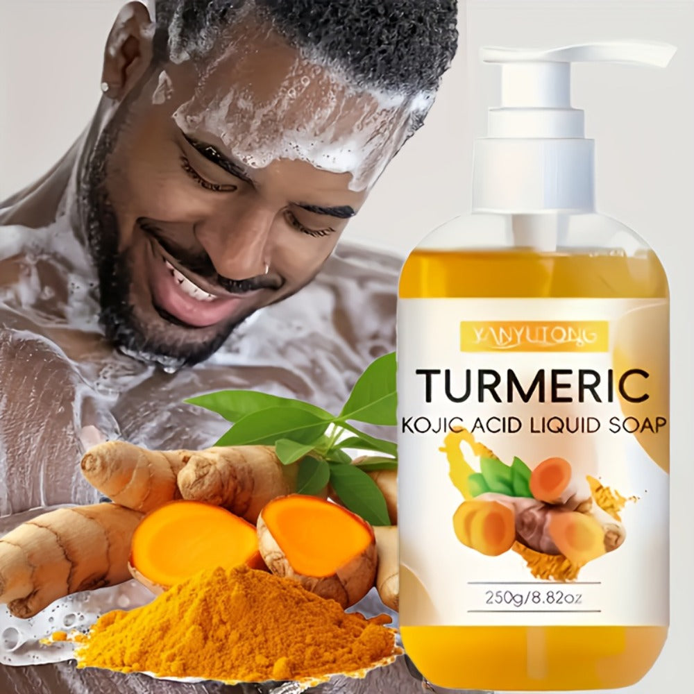 Turmeric Liquid Soap 250g - Deep Cleansing Body Wash with Kojic Acid, Rich Foam & Long-Lasting Fragrance, Gentle Moisturizing Skin Brightening Soap for All Skin Types