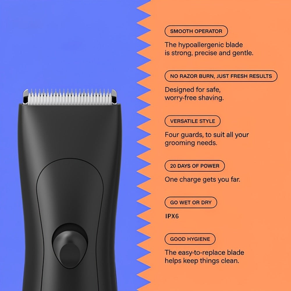 Professional Body Hair Trimmer, IPX6 Waterproof, Men's Body Hair Trimmer, Electric Shaver, Electric Groin Trimmer, Easily Handles Underarm and Chest Hair, Replaceable Ceramic Blade Men's Grooming Shaver Trimmer, Full Body Grooming, Birthday