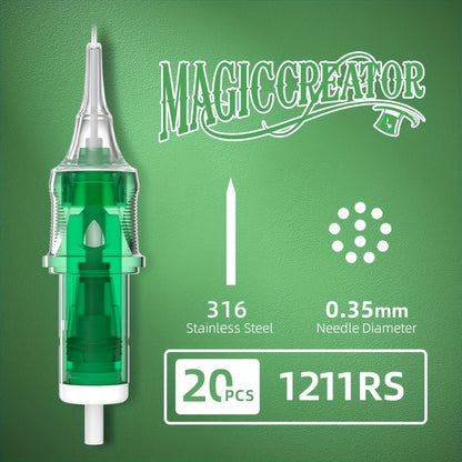 Disposable Tattoo Needles 20pcs Mixed Set - RL RS M1 C-M Multi-Gauge, High Transparency Cartridge, Lasting Sharpness & Ample Ink Capacity for Professional Artists & Beginners