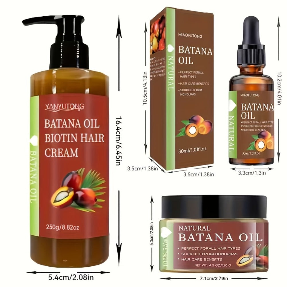 Batana Oil Set 3-Piece from Honduras - Dr. Sebi Cold Pressed Unrefined Batana Oil, Hair Mask & Carrier Oil, Deep Moisture, Prevents Breakage, Dry Hair