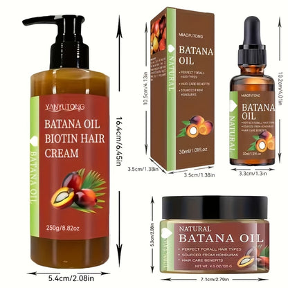 Batana Oil Set 3-Piece from Honduras - Dr. Sebi Cold Pressed Unrefined Batana Oil, Hair Mask & Carrier Oil, Deep Moisture, Prevents Breakage, Dry Hair