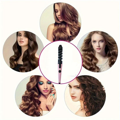 Automatic Spiral Curling Iron Ceramic Anti-Tangle – Professional Auto Curler Easy Operate Hair Styling Tool with Comb & 2 Hair Clips – Blue, Pink