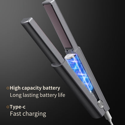 Cordless Hair Straightener & Curler 2-in-1 — Wireless Charging 2600mAh, Ceramic Negative Ion Portable Styling Tool for Travel, Heat-Resistant, Gift for Women — Grey & Purple