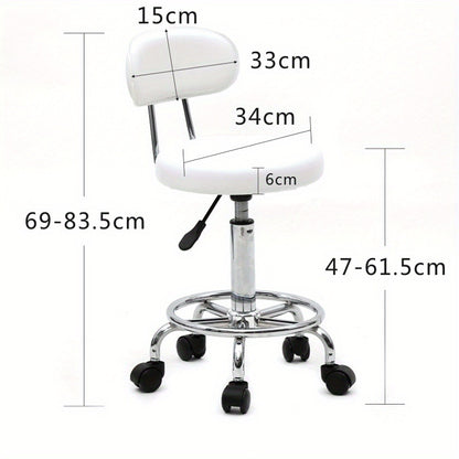 Adjustable Salon Stool with Backrest — 360-Degree Swivel, Height Adjustable, Professional Saddle & Round Style for Salon, Spa, Barber, Kitchen, Bistro, Black & White