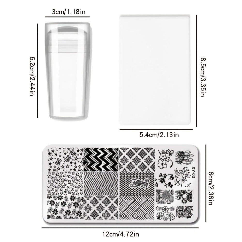 9pcs Nail Printing Board Set 7pcs Mixed Design Stamping Deck +1 Nail Press Die +1 Scraper Nail Art Press Board Scraper Press Die Set