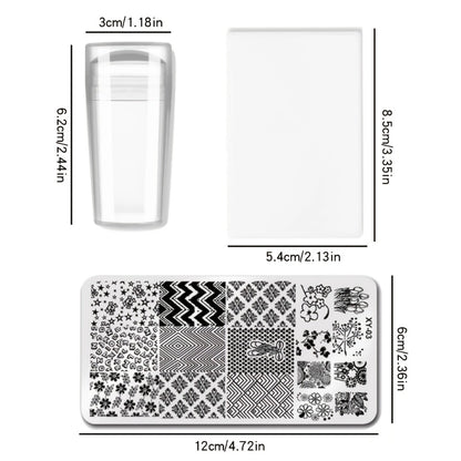 Nail Stamping Plate Set 9Pcs with 7 Mixed Design Stamp Plates Stamper & Scraper Kit for Nail Art Printing Manicure DIY Decoration Floral Geometric Abstract Patterns Stainless Steel Reusable