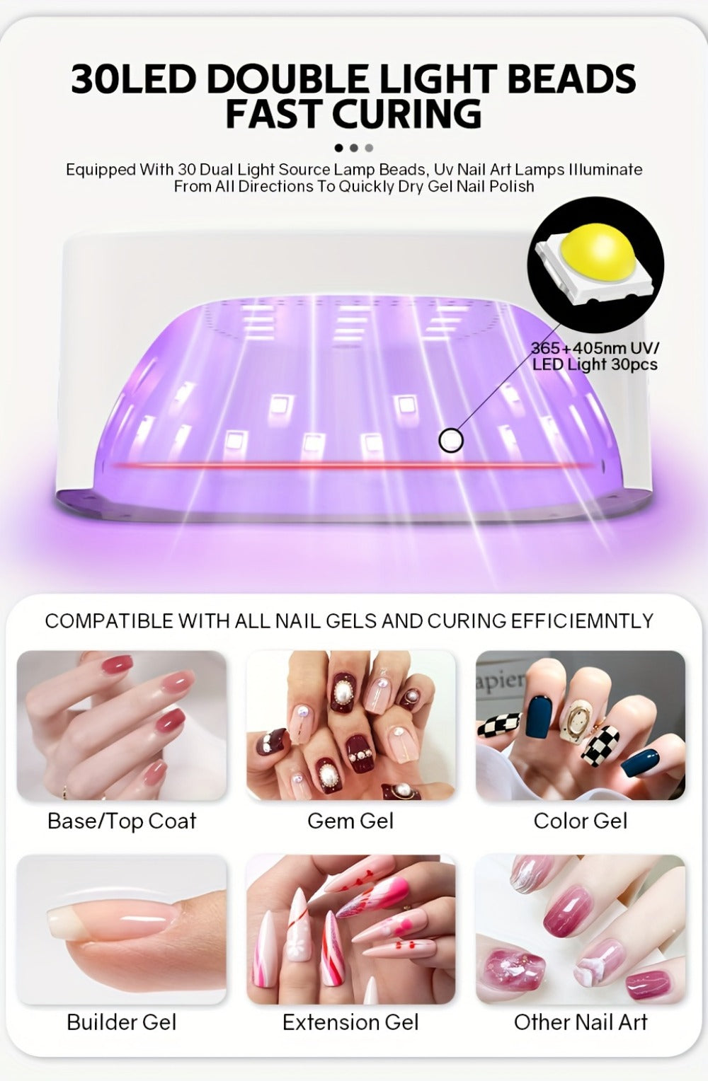 Rechargable LED Nail Lamp Dryer with HD Display Smart Nail Drying Lamp for Fast Dry All Gel Nail Polish Manicure Tools