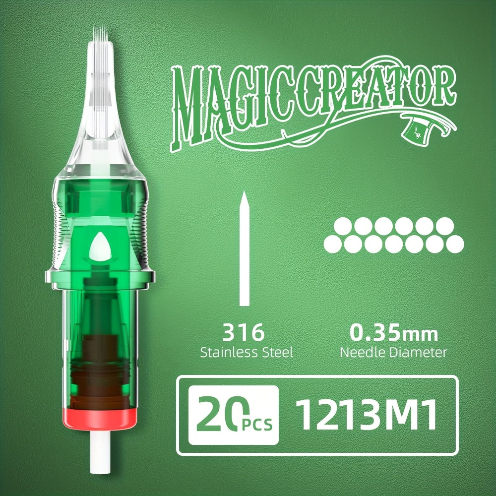 Disposable Tattoo Needles 20pcs Mixed Set - RL RS M1 C-M Multi-Gauge, High Transparency Cartridge, Lasting Sharpness & Ample Ink Capacity for Professional Artists & Beginners