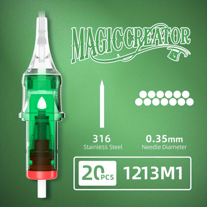 Disposable Tattoo Needles 20pcs Mixed Set - RL RS M1 C-M Multi-Gauge, High Transparency Cartridge, Lasting Sharpness & Ample Ink Capacity for Professional Artists & Beginners