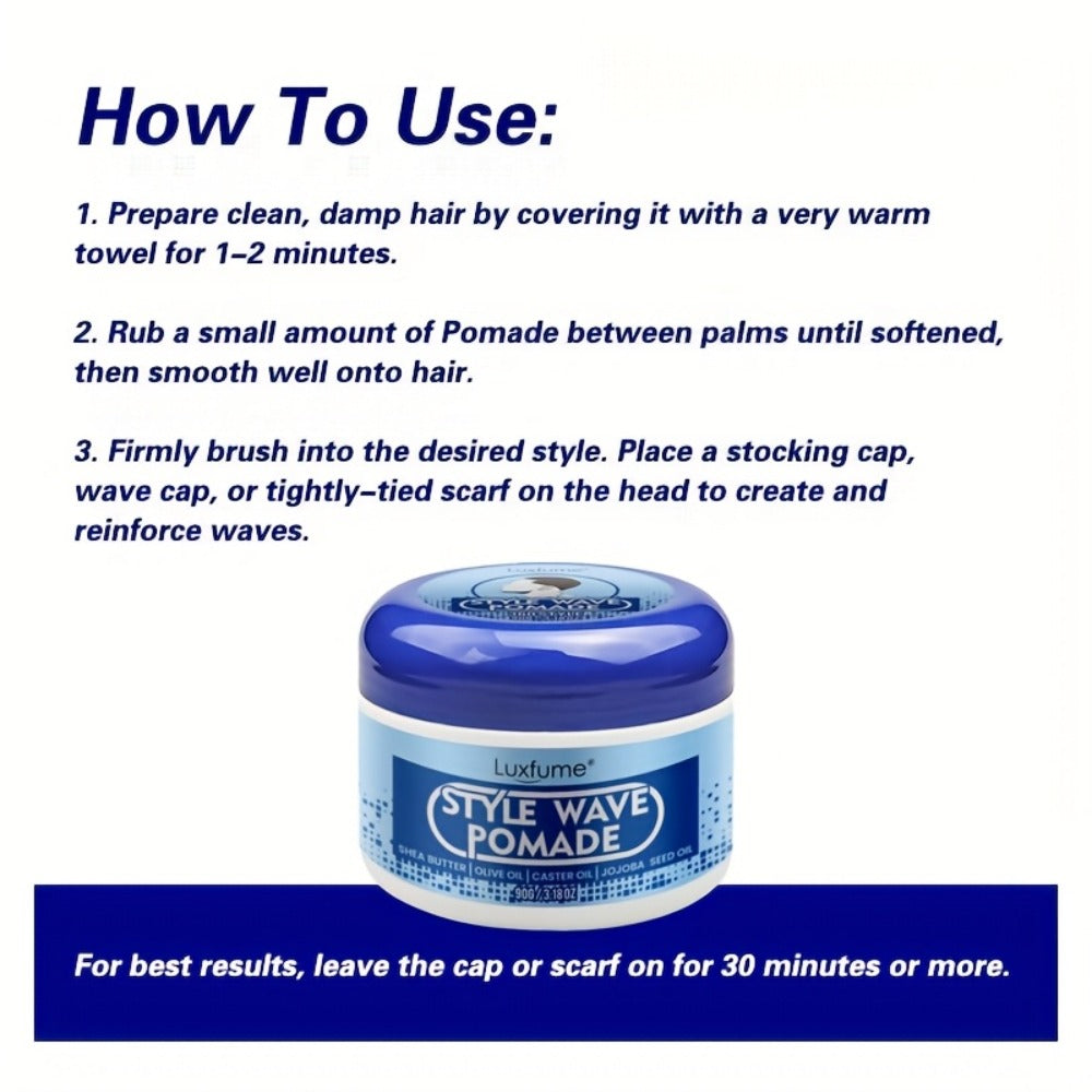 Wave Pomade Strong Hold & Edge Control 3.18oz - Luxfume Non-Greasy Hair Styling Cream with Natural Botanical Extracts, Easy Wash Out, All Hair Types, 2pcs
