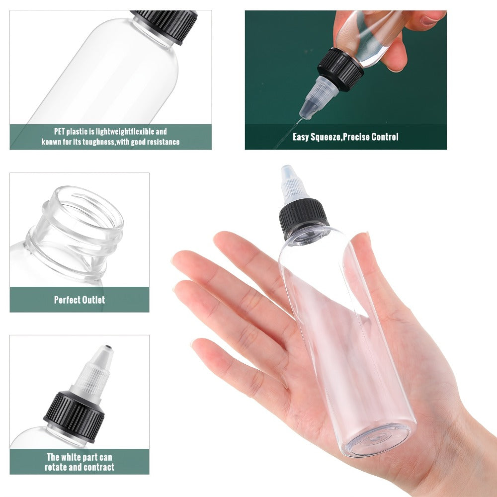 Squeeze Bottles 4oz with Twist Top Caps 100 Pack Empty Plastic Refillable Dispensing Bottles for Hair Oil Essential Oil Condiment Sauce Liquid BPA Free
