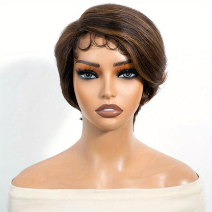 Body Wave Bob Wig Human Hair 4x1 Lace Frontal Glueless Pre Cut 6 Inch Highlight Brown Lace Front Wig for Women Beginner Friendly
