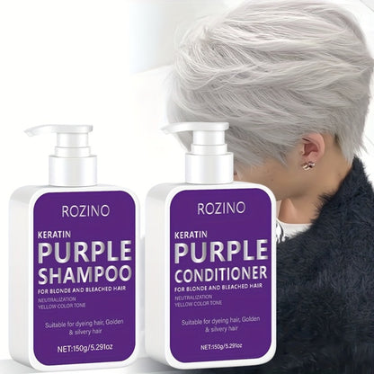 Purple Shampoo and Conditioner Set 2PCS - Toning Brass Neutralizer for Blonde, Silver & Platinum Hair - Strengthens Roots, Improves Shine & Flexibility, Color-Treated Hair Care