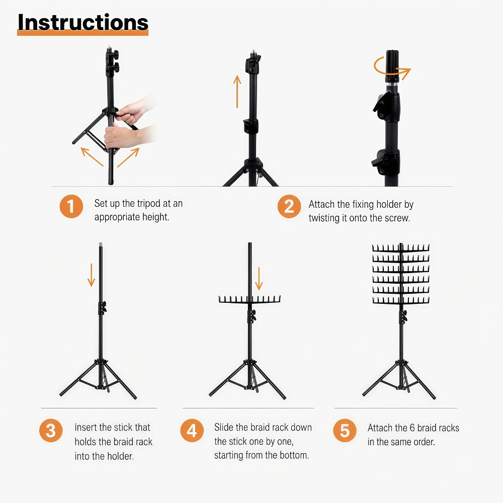 Braiding Hair Rack 144 Pegs — Height Adjustable 2-Side Hair Extension Holder Stand with Tray, Foldable Portable Professional Braiding Station for Salon Home Travel