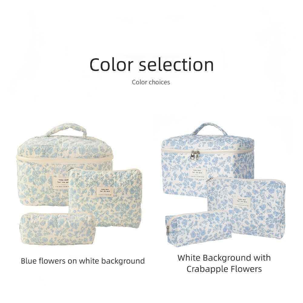 Large Capacity Floral Pattern Quilted Makeup Bag Set, 3 Counts Travel Cosmetic Bags, Stay Glam On-the-Go, Portable Zipper Makeup Organizer Pouches for Skincare, Cream, Lip Balm, Eyeliners, Makeup Tools, Makeup Container Set, Makeup Storage Organizer